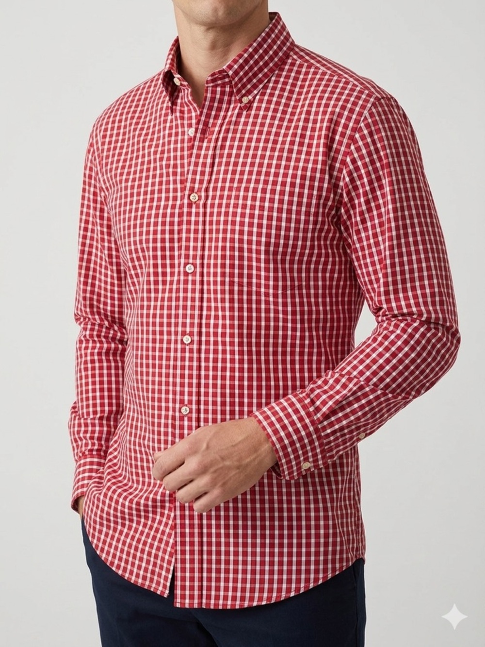 Men's Red Gingham Button-Down Dress Shirt